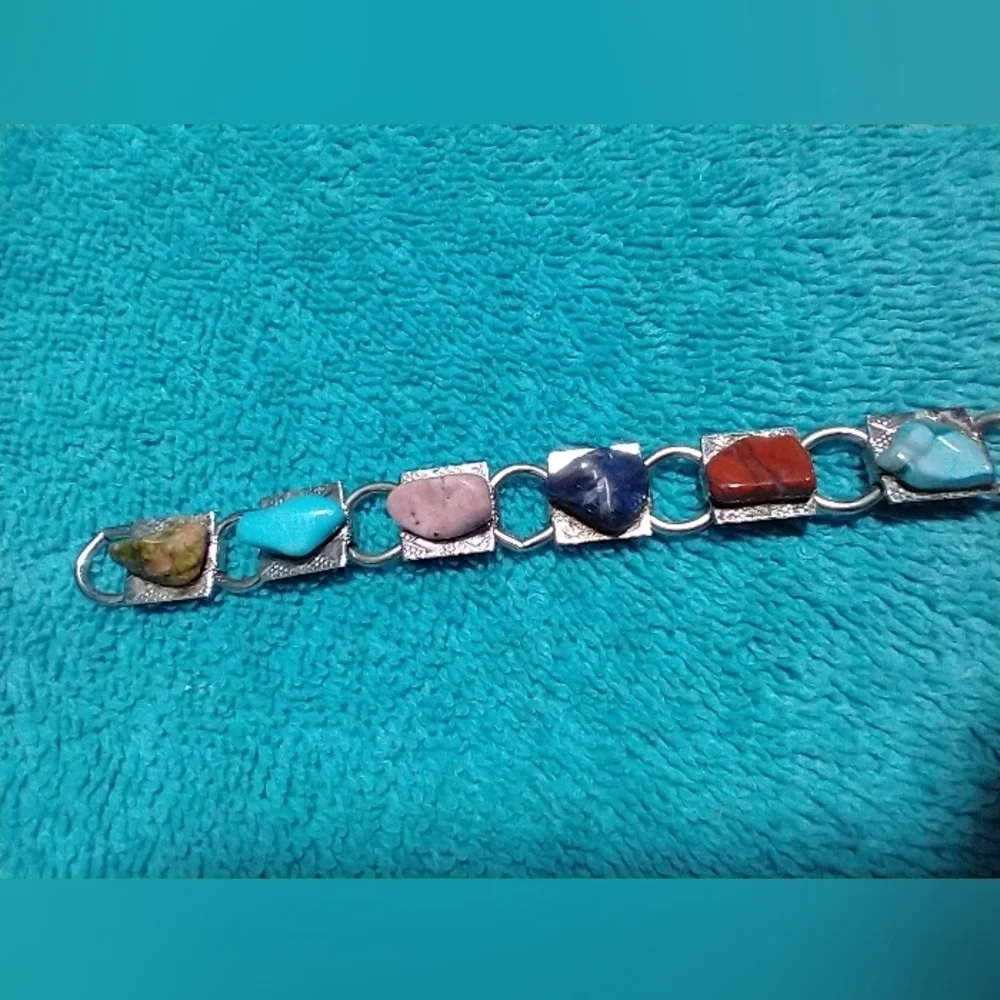 Handmade Multicolor Stone Chain Bracelet Vintage